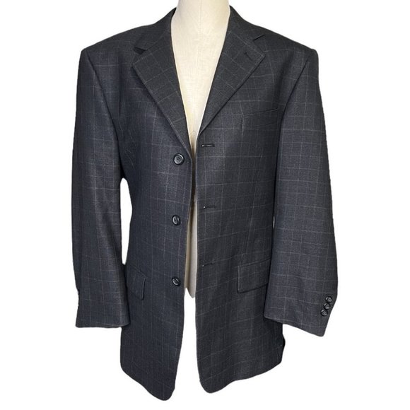 PRONTO UOMO Gray Plaid Blazer Jacket 100% Wool 4-Button 40R - Picture 2 of 10